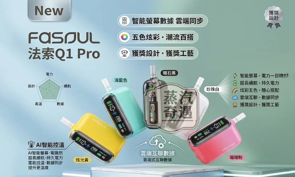 Fasoul Q1 Pro 二回機｜一彈兩抽・IQOS ILUMA 相容加熱菸主機 連抽20支 5色現貨